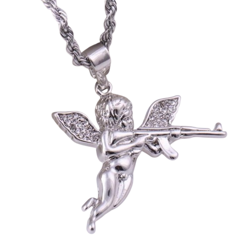 Collar Angel Ak47 con Perlas Plateado